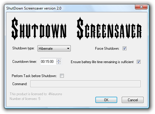 Shutdown Screensaver Configuration